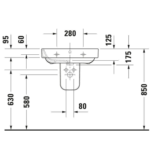 Duravit Happy D.2 Wastafel - 60x47.5 cm - met kraangat - met overloop - wit SW54254