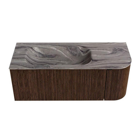 MONDIAZ KURVE-DLUX Meuble de salle de bains 115cm arrondi à droite couleur Walnut avec 1 tiroir et 1 porte. Vasque BIG SMALL gauche 1 trou de robinet Sombra. SW1433657