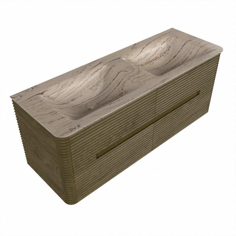 Mondiaz CIRO-DLUX Badkamermeubelset - 130x45x50cm - Solid surface wastafel Arena - 2 wasbak Dubbel - zonder kraangaten - 4 lades - Dusk SW1533103