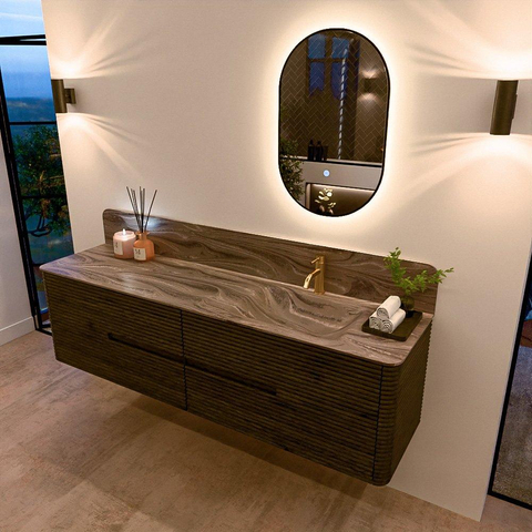 Mondiaz CIRO-DLUX Badkamermeubelset - 180x45x50cm - Solid surface wastafel Sombra - 1 wasbak Rechts - 1 kraangat - 4 lades - Shadow SW1532795