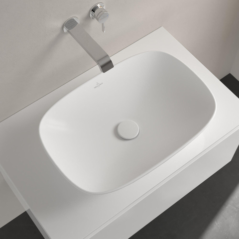 Villeroy & Boch Loop & Friends opzetwastafel - 56x38cm - zonder kraangat - zonder overloop CeramicPlus - Stone White (mat wit) SW644099