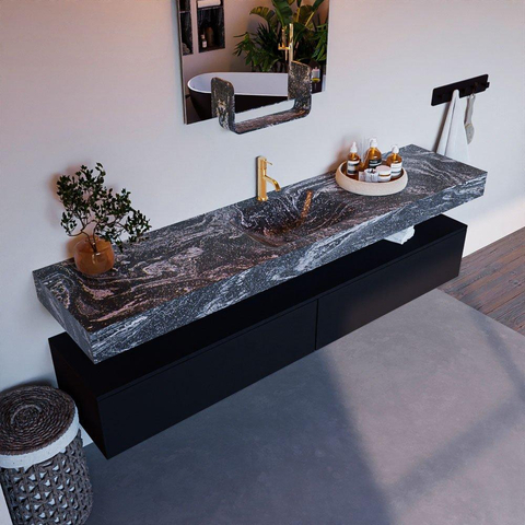 Mondiaz ALAN-DLUX Ensemble de meuble - 200cm - meuble Urban mat - 2 tiroirs - Lavabo Cloud Lava suspendu - vasque Centre - 1 trou de robinet SW808122