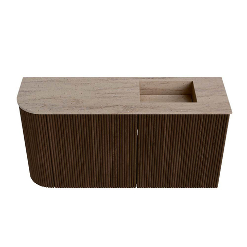 Mondiaz JOYA-DLUX Meuble de salle de bains 81.6cm - arrondi gauche couleur Walnut - Vasque FAYE position Droite Sans trou de robinet couleur Saba SW1424670
