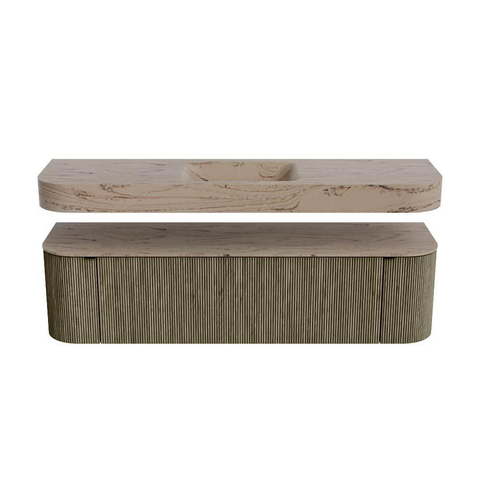 MONDIAZ THOR-DLUX 170cm meuble de salle de bains arrondi gauche + droite couleur Shadow avec 1 tiroir et 2 portes. Vasque suspendue CLOUD Milieu sans trou de robinet couleur Arena. SW1465735