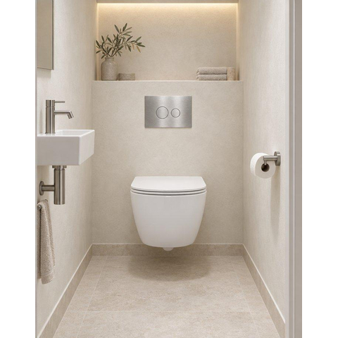 QeramiQ Dely Swirl Compact Toiletset - inbouwreservoir QeramiQ flush - slim zitting - metalen bedieningsplaat RVS - ronde knoppen - glans wit SW1590495