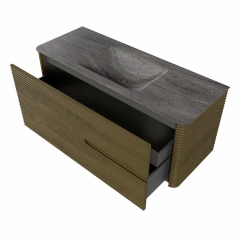 Mondiaz CIRO-DLUX Badkamermeubelset - 120x45x50cm - Solid surface wastafel Oza - 1 wasbak Midden - zonder kraangaten - 2 lades - Dusk SW1533289