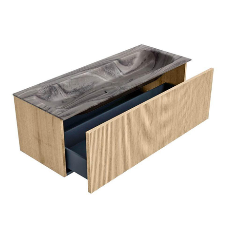 MONDIAZ KURVE-DLUX 120cm badmeubel kleur Oak met 1 lade en 0 deuren. Wastafel BIG LARGE Midden 1 kraangat Sombra. SW1433590