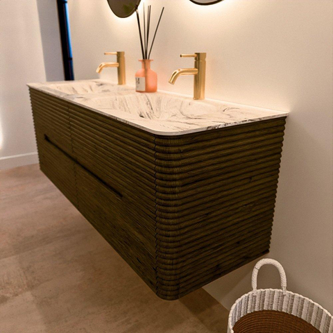 Mondiaz CIRO-DLUX Badkamermeubelset - 140x45x50cm - Solid surface wastafel Glace - 2 wasbak Dubbel - 2 kraangaten - 4 lades - Shadow SW1532218