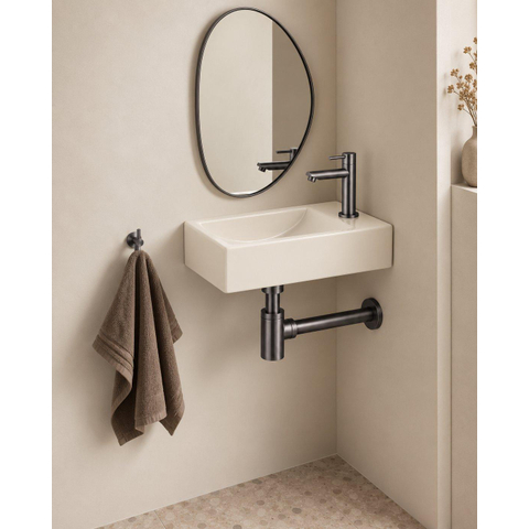 Saniclass Fuente pack lave-mains – rectangulaire – 40 x 22 x 10 cm – Solid Surface beige – robinet gunmetal brossé SW1587197