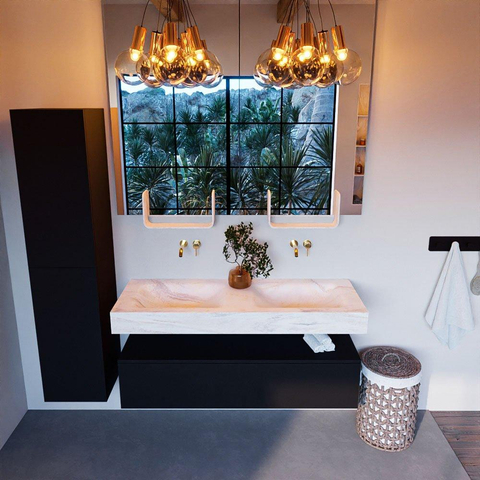Mondiaz ALAN-DLUX Ensemble de meuble - 130cm - meuble Urban mat - 1 tiroir - Lavabo Cloud Ostra suspendu - vasque Gauche et droite - 0 trous de robinet SW807315
