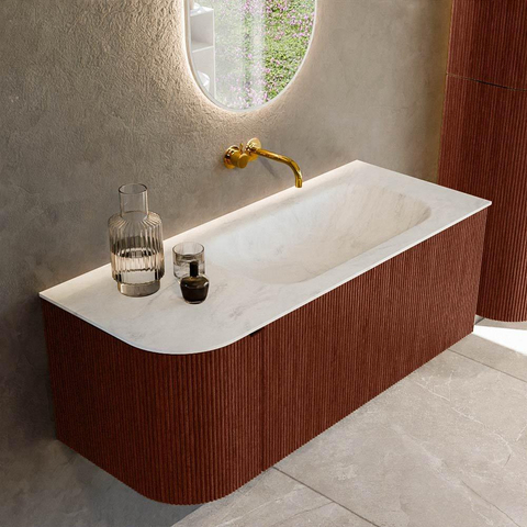 Mondiaz KURVE-DLUX Ensemble de meuble de salle de bains - 115x46x40cm - 1 tiroir - 1 porte - lavabo solid surface - droite - sans trou de robinet - Ruby SW1415741