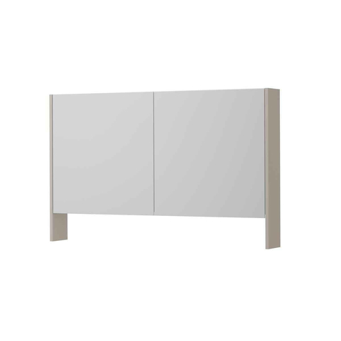 INK SPK3 Armoire de toilette avec miroir - 120x14x74cm - 2 portes - miroir double face - tablette ouverte - interrupteur et prise de courant - MDF laqué gris cachemire mat SW798241