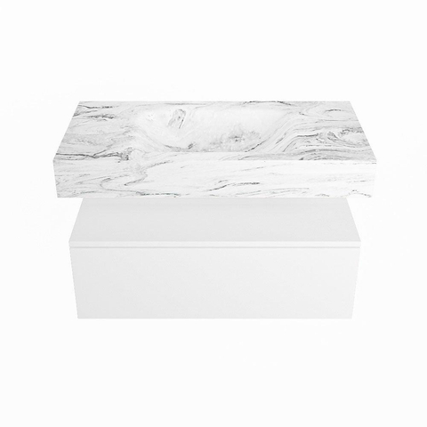 Mondiaz ALAN-DLUX Ensemble de meuble - 90cm - meuble Talc mat - 1 tiroir - Lavabo Cloud Glace suspendu - vasque Centre - 1 trou de robinet SW805015