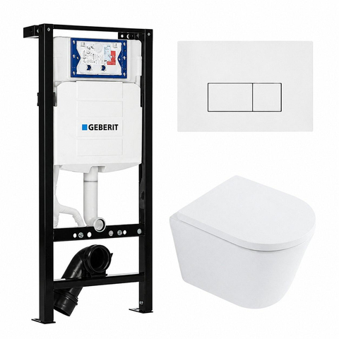 QeramiQ Dely Ensemble WC - 36.3x51.7cm - cuvette profonde - rimless - Réservoir encastré avec mécanisme de chasse Geberit UP320 - abattant WC softclose 35 mm - plaque de commande blanche brillante - boutons rectangulaires - blanc mat SW1413221