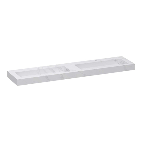 BRAUER Coral wastafel - 200x46x10cm - 2 wasbakken - 2 kraangaten - composiet - marmerlook - Calacatta Gold SW721069