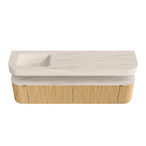 MONDIAZ THOR-DLUX Meuble de salle de bains 190cm arrondi gauche + droite couleur Oak avec 2 tiroirs et 2 portes. Vasque suspendue CLOUD Gauche 1 trou de robinet couleur Meli. SW1466632