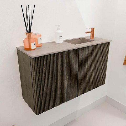 Mondiaz JOYA-DLUX 70cm toiletmeubel - kleur Shadow - Wastafel FAYE positie Rechts 1 kraangat kleur Saba. SW1425108