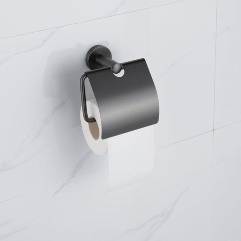 FugaFlow Eccelente Ensemble d'accessoires WC - porte-rouleau de papier toilette avec couvercle brosse WC - crochet porte-serviette - PVD gunmetal brossé SW1450794