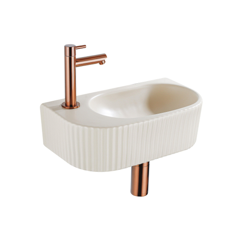 QeramiQ Fuente pack lave-mains – demi-rond – 40 x 21,5 x 12 cm – céramique beige – perçage à gauche – cannelé SW1233044