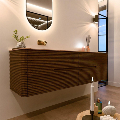 Mondiaz CIRO-DLUX Meuble de salle de bains - 170x45x50cm - plan vasque Solid surface Saba - 1 lavabo à gauche - sans trous de robinet - 4 tiroirs - Dusk SW1533371