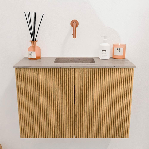 Mondiaz JOYA-DLUX 60cm meuble de salle de bains WC - couleur Oak - Vasque FAYE position Milieu Sans trou de robinet couleur Saba. SW1424155