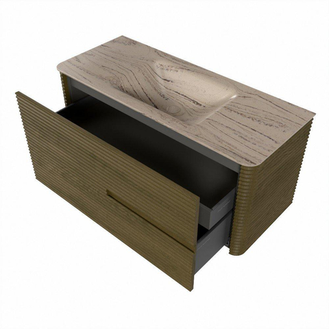 Mondiaz CIRO-DLUX Ensemble de meubles de salle de bains - 110x45x50cm - plan vasque solid surface Arena - 1 vasque au milieu - sans trous de robinet - 2 tiroirs - Dusk SW1533095