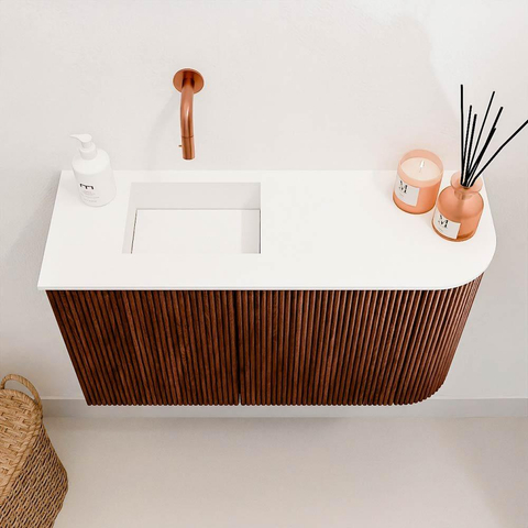 Mondiaz JOYA 71.6cm toiletmeubel - ronding rechts kleur Ruby - Wastafel FAYE positie Links Zonder kraangat kleur Talc. SW1421760