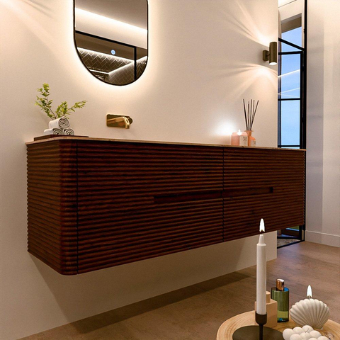 Mondiaz CIRO-DLUX Ensemble de meubles de salle de bains - 170x45x50cm - Plan-vasque Solid surface Arena - 1 lavabo à gauche - sans trous de robinet - 4 tiroirs - Ruby SW1531766