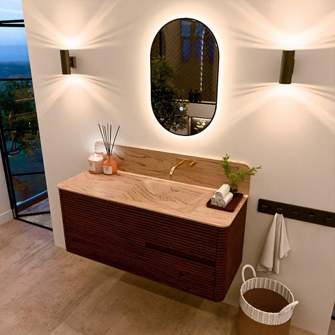 Mondiaz CIRO-DLUX Meuble de salle de bains - 120x45x50cm - Plan vasque solid surface Arena - 1 lavabo à droite - sans trous de robinetterie - 2 tiroirs - Ruby SW1531706
