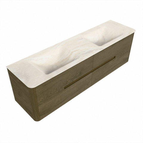 Mondiaz CIRO-DLUX Meuble de salle de bains - 170x45x50cm - Vasque solid surface Ostra - 2 lavabos double - 2 trous de robinetterie - 4 tiroirs - Dusk SW1533460