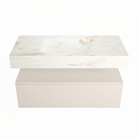 Mondiaz ALAN-DLUX Ensemble de meuble - 100cm - meuble Linen mat - 1 tiroir - Lavabo Cloud Frappe suspendu - vasque Centre - 1 trou de robinet SW805348