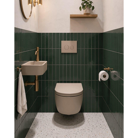 QeramiQ Dely Toiletset - inbouwreservoir Qeramiq Flush - 35mm zitting - kunststof beige bedieningsplaat - ronde knoppen - beige SW1578608