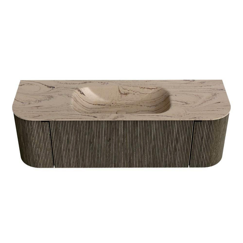 MONDIAZ KURVE-DLUX Meuble de salle de bains 140cm arrondi Gauche + Droite couleur Shadow avec 1 tiroir et 2 portes. Lavabo BIG SMALL Central 1 trou de robinet Arena. SW1431300