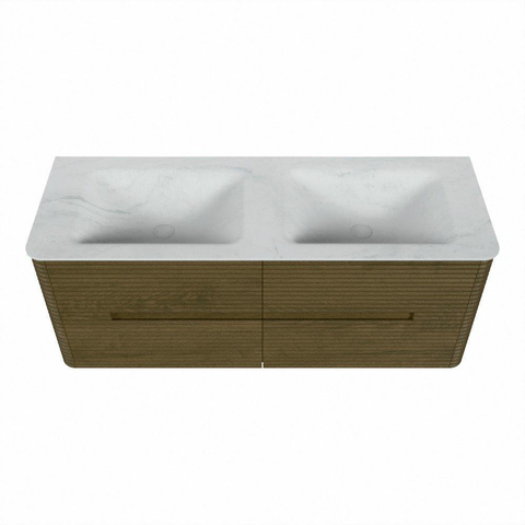 Mondiaz CIRO-DLUX Badkamermeubelset - 130x45x50cm - Solid surface wastafel Opalo - 2 wasbak Dubbel - zonder kraangaten - 4 lades - Dusk SW1532957