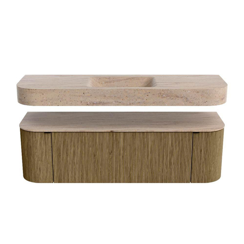 MONDIAZ THOR-DLUX 150cm meuble de salle de bains arrondi gauche + droite couleur Dusk avec 1 tiroir et 2 portes. Vasque suspendue CLOUD Milieu 1 trou de robinet couleur Saba. SW1464856