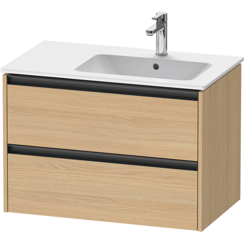 Duravit Ketho.2 Wastafelonderbouwkast - met 2 laden - voor waskom rechts - 81x48x54.9cm - met grepen antraciet - natuur eiken mat SW772243