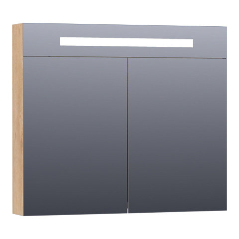 BRAUER Promise Deluxe armoire de toilette - 80x70x15cm - avec éclairage direct - 2 portes miroir double face - Forest Tan SW371740