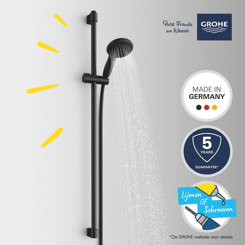 Grohe Vitalio Start 110 Glijstangset - 90cm - ronde handdouche - met 2 straalsoorten - gladde doucheslang - matte black (mat zwart) SW1126916
