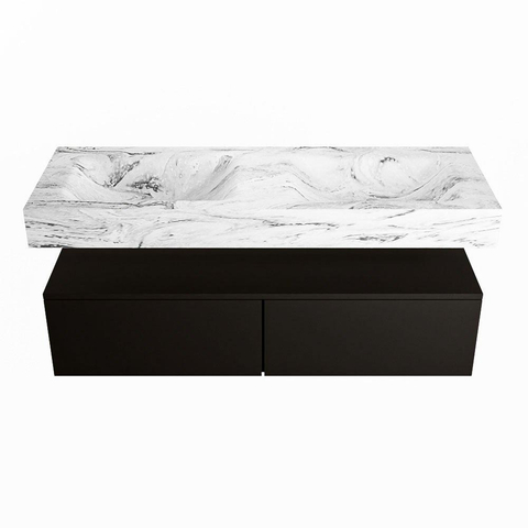 Mondiaz ALAN-DLUX Ensemble de meuble - 130cm - meuble Urban mat - 2 tiroirs - Lavabo Cloud Glace suspendu - vasque Gauche et droite - 2 trous de robinet SW805662