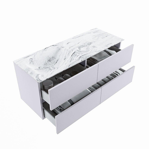 MONDIAZ VICA-DLUX Ensemble meuble de salle de bains - 120cm - meuble bas Cale - 4 tiroirs - vasque encastrée Cloud gauche - 1 trou de robinet - version haute 60cm - Glace SW1088342