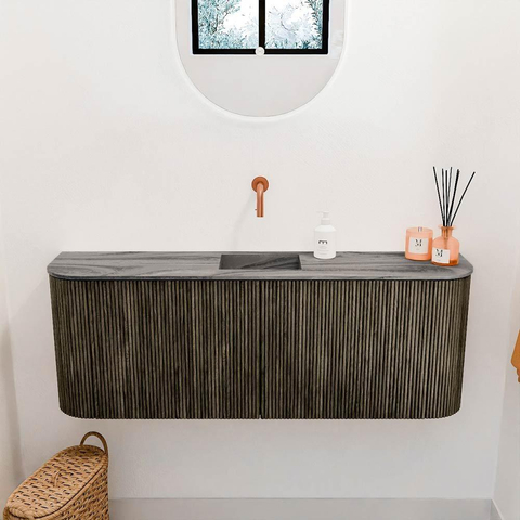 Mondiaz JOYA-DLUX 113.2cm toiletmeubel - ronding links en rechts kleur Shadow - Wastafel FAYE positie Midden Zonder kraangat kleur Sombra. SW1425247