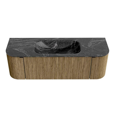 Mondiaz KURVE-DLUX Ensemble de meuble de salle de bains - 140x46x40cm - 1 tiroir - 2 portes - vasque solid surface - au milieu - sans trou de robinet - Dusk SW1415249