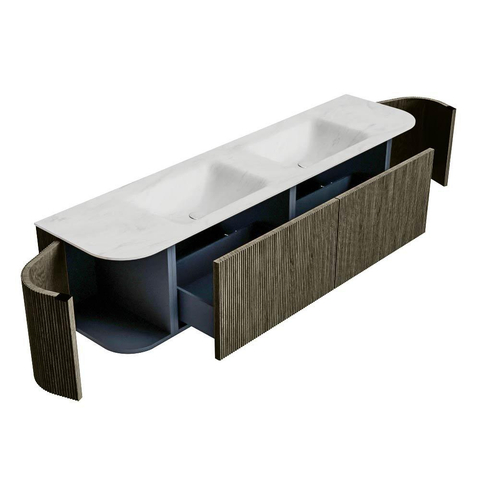 Mondiaz KURVE-DLUX Badkamermeubelset - 180x46x40cm - 2 lade - 2 deuren - wastafel solid surface - dubbel - zonder kraangat - Shadow SW1414090