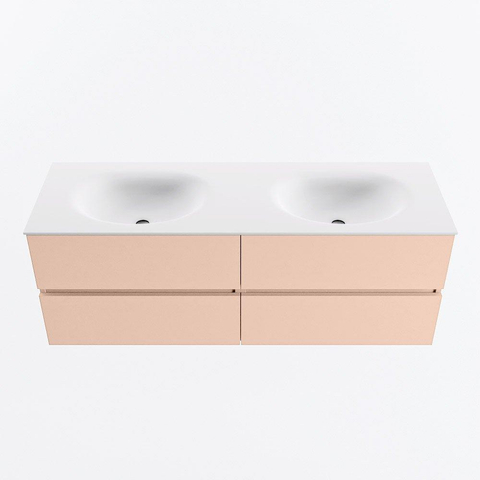 MONDIAZ VICA Ensemble meuble de salle de bains - 140cm - meuble bas rosee - 4 tiroirs - lavabo moon double - 2 trous de robinet - version haute 60cm - talc SW1080390