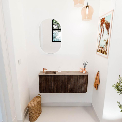 Mondiaz JOYA-DLUX Meuble de salle de bains - 101.6cm - arrondi droit couleur Walnut - Vasque FAYE position Gauche 1 trou de robinet couleur Arena SW1424374