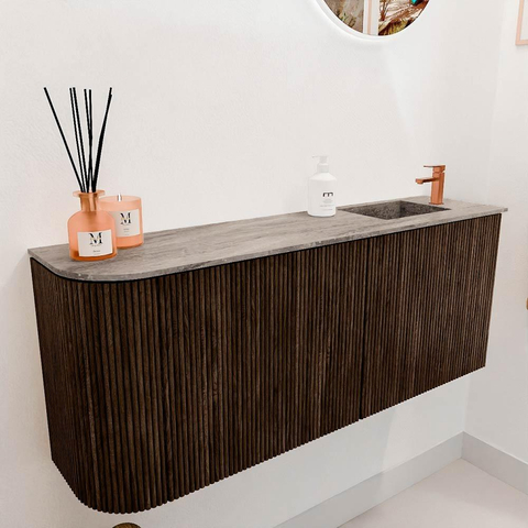 Mondiaz JOYA-DLUX 101.6cm toiletmeubel - ronding links kleur Walnut - Wastafel FAYE positie Rechts 1 kraangat kleur Oza. SW1424612