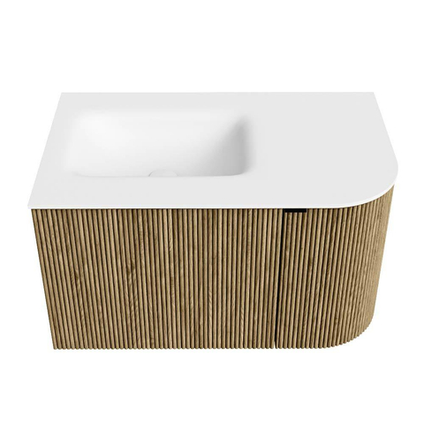 Mondiaz KURVE Badkamermeubelset - 75x46x40cm - 1 lade - 1 deur - wastafel solid surface - links - zonder kraangat - Dusk SW1414713