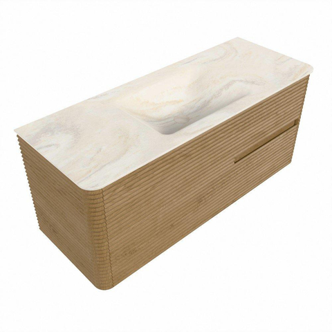 Mondiaz CIRO-DLUX Badkamermeubelset - 120x45x50cm - Solid surface wastafel Ostra - 1 wasbak Midden - zonder kraangaten - 2 lades - Oak SW1530911