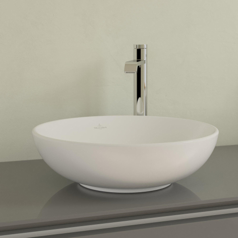 Villeroy & Boch Loop & Friends opzetwastafel - 42cm rond - met overloop CeramicPlus - Stone White (mat wit) SW644110