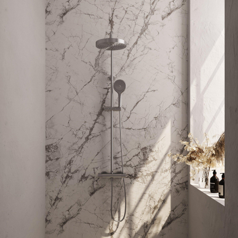 BRAUER Stripe Douche de pluie thermostatique apparente - SET 02 - pomme de douche 25cm - douchette 3 jets - flexible de douche - couleur inox brossé PVD SW1435048